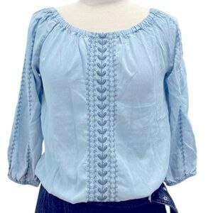 SOHO JEANS Blue Smocked Puff Sleeve Blouse